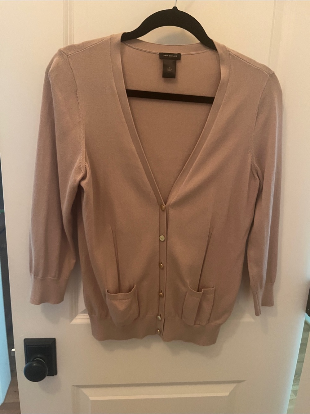 Ann Taylor Light Tan V-Neck Button Cardigan